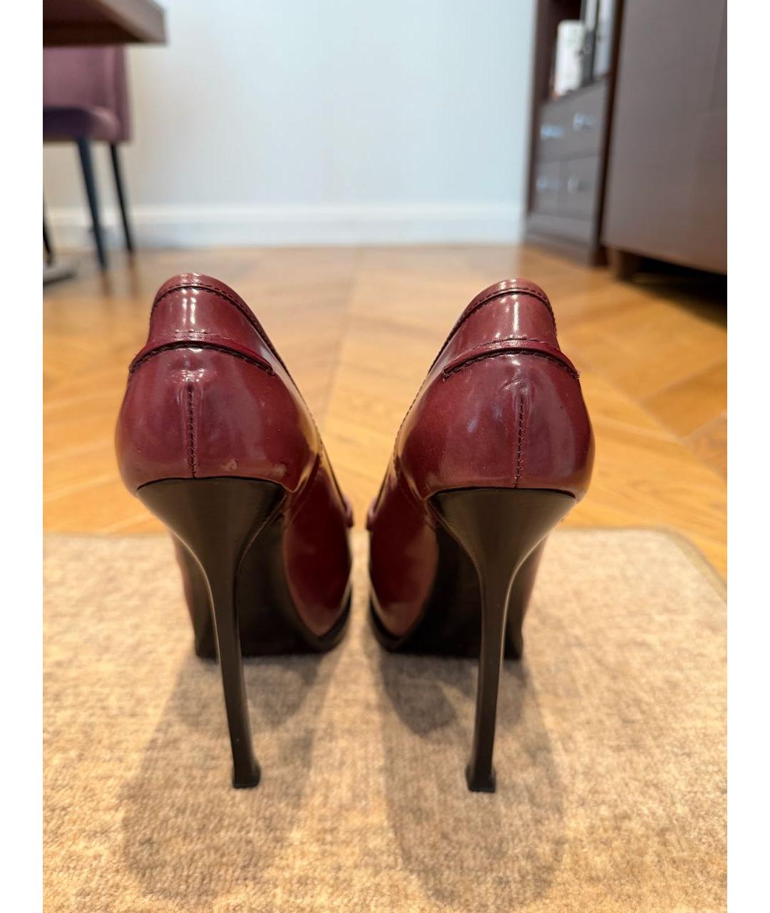SAINT LAURENT Бордовые кожаные туфли, фото 4