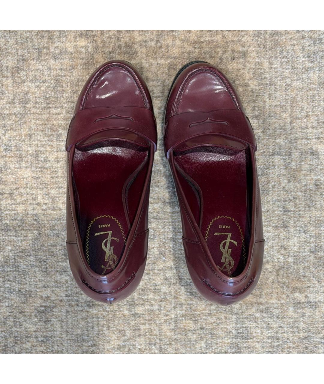 SAINT LAURENT Бордовые кожаные туфли, фото 3