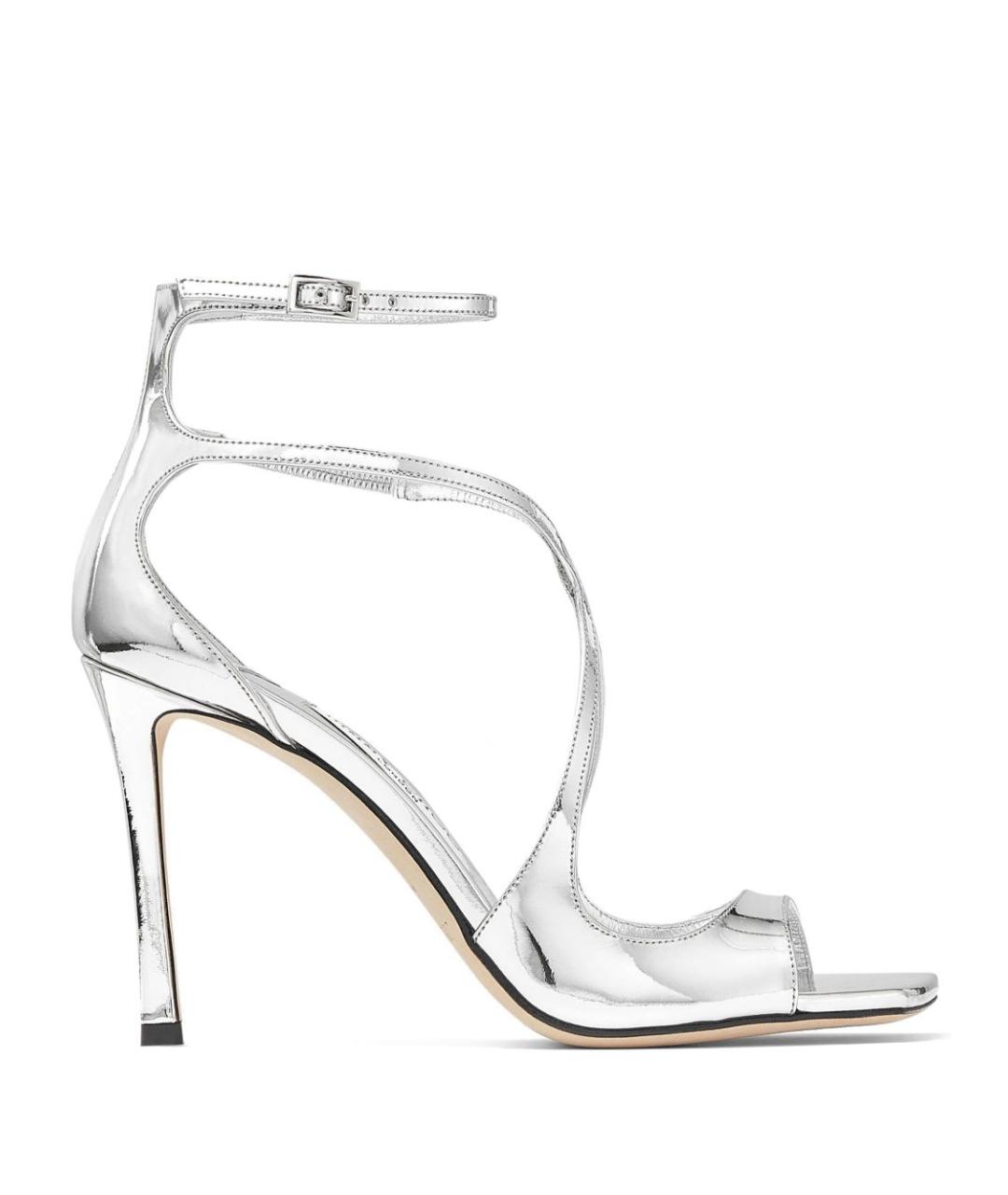 JIMMY CHOO Серебряные кожаные босоножки, фото 1