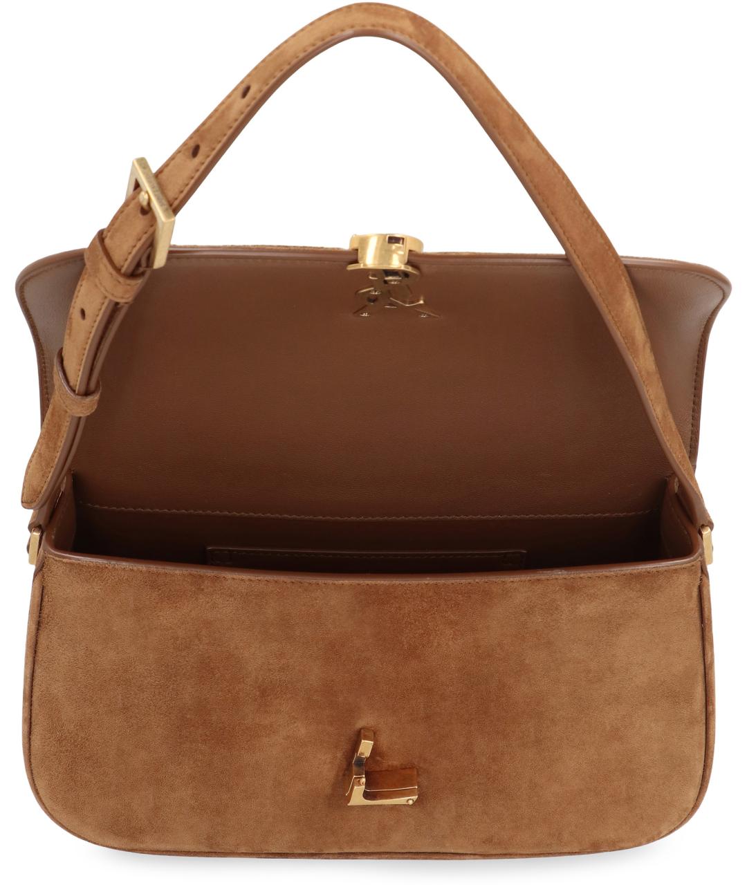 SAINT LAURENT Коричневая замшевая сумка через плечо, фото 5