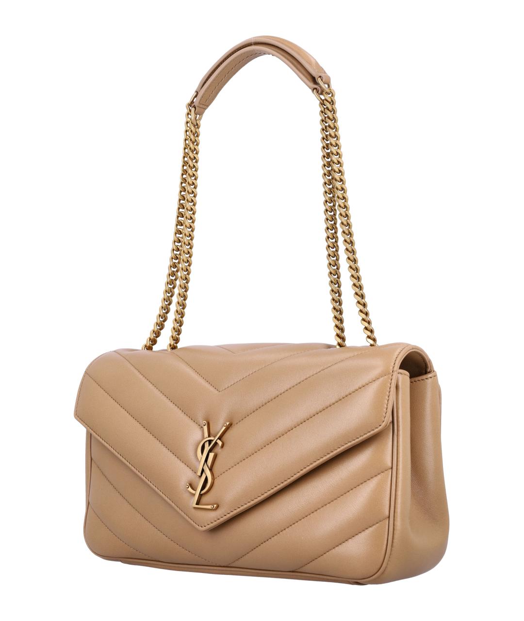 SAINT LAURENT Бежевая кожаная сумка через плечо, фото 3