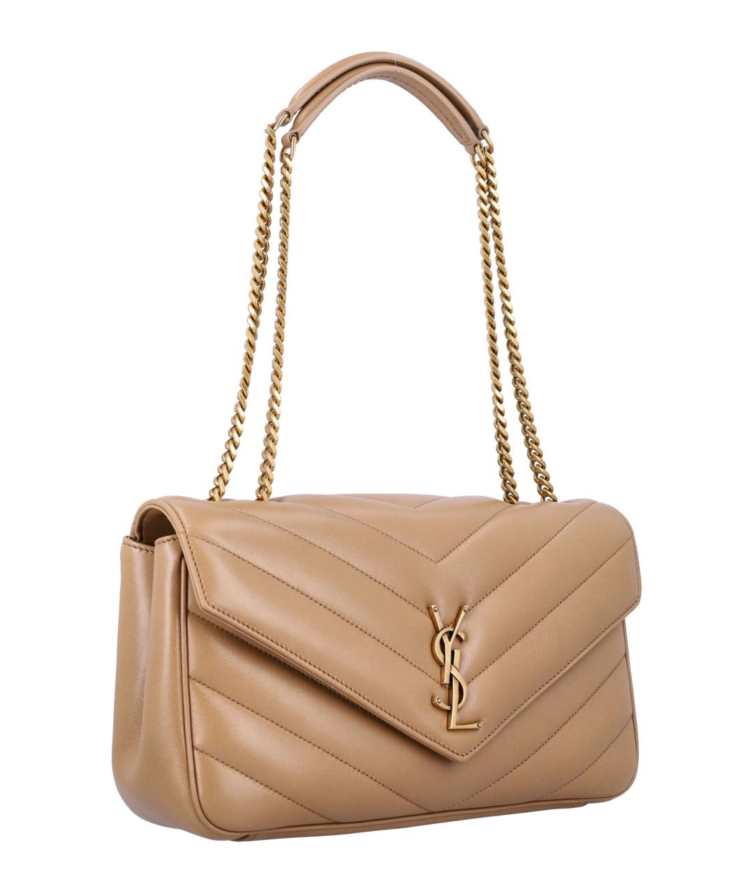 SAINT LAURENT Бежевая кожаная сумка через плечо, фото 2