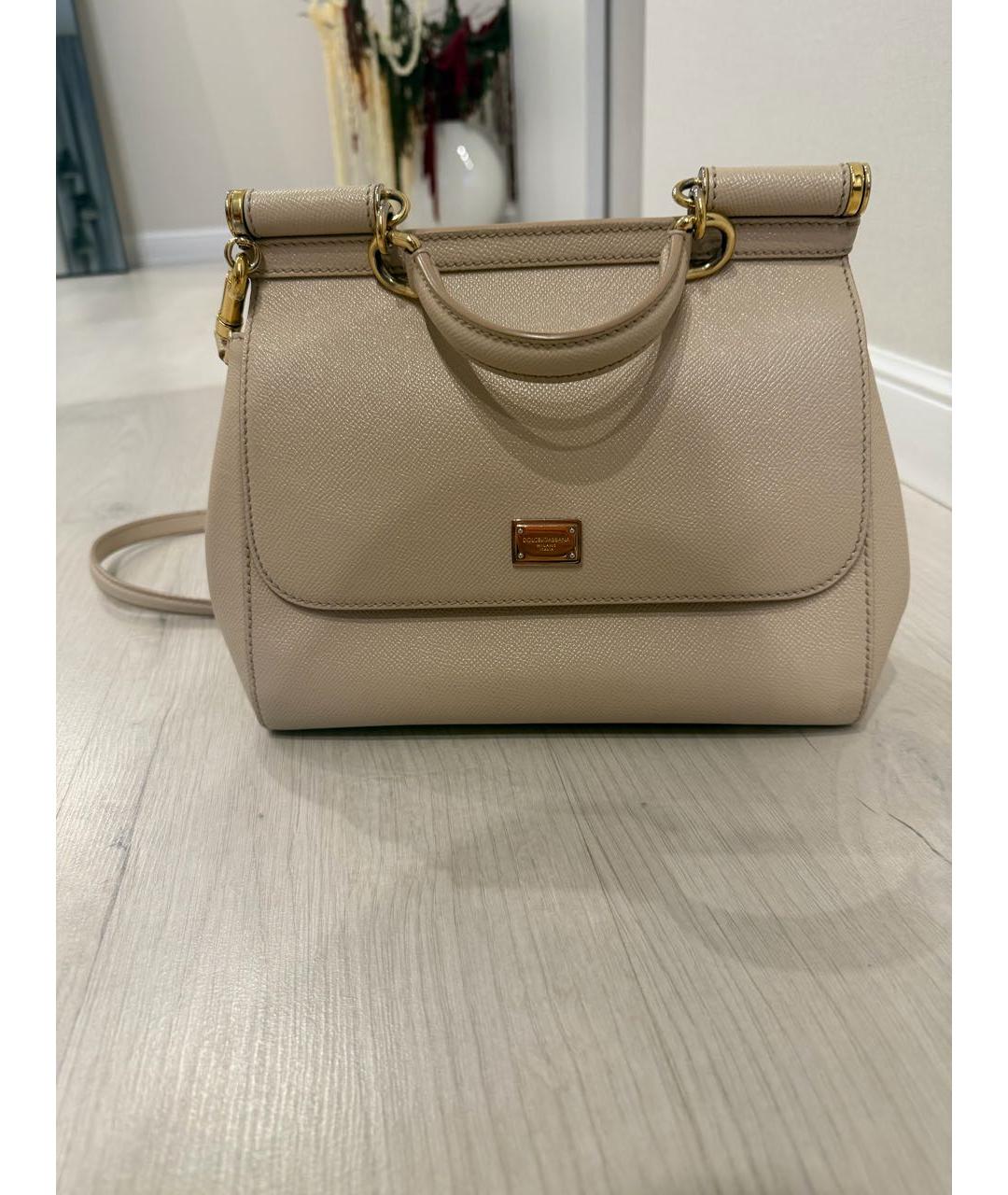 DOLCE&GABBANA Бежевая кожаная сумка тоут, фото 7