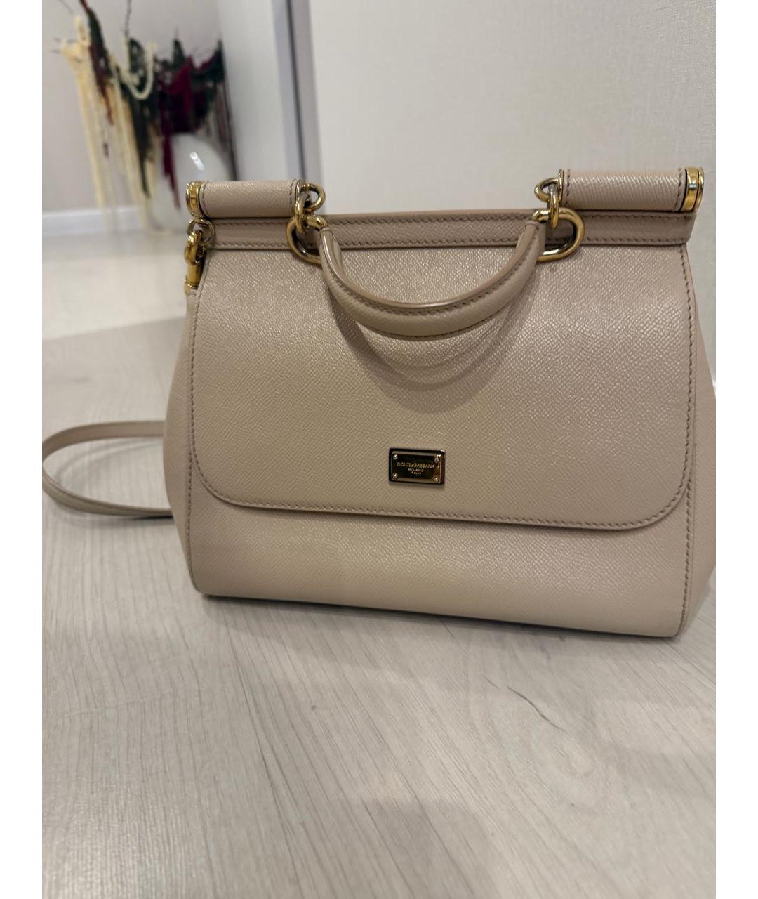 DOLCE&GABBANA Бежевая кожаная сумка тоут, фото 6