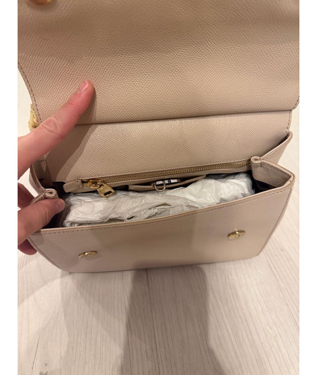 DOLCE&GABBANA Бежевая кожаная сумка тоут, фото 4