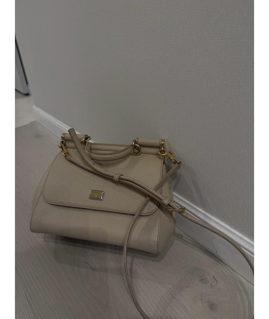 DOLCE&GABBANA Бежевая кожаная сумка тоут, фото 5