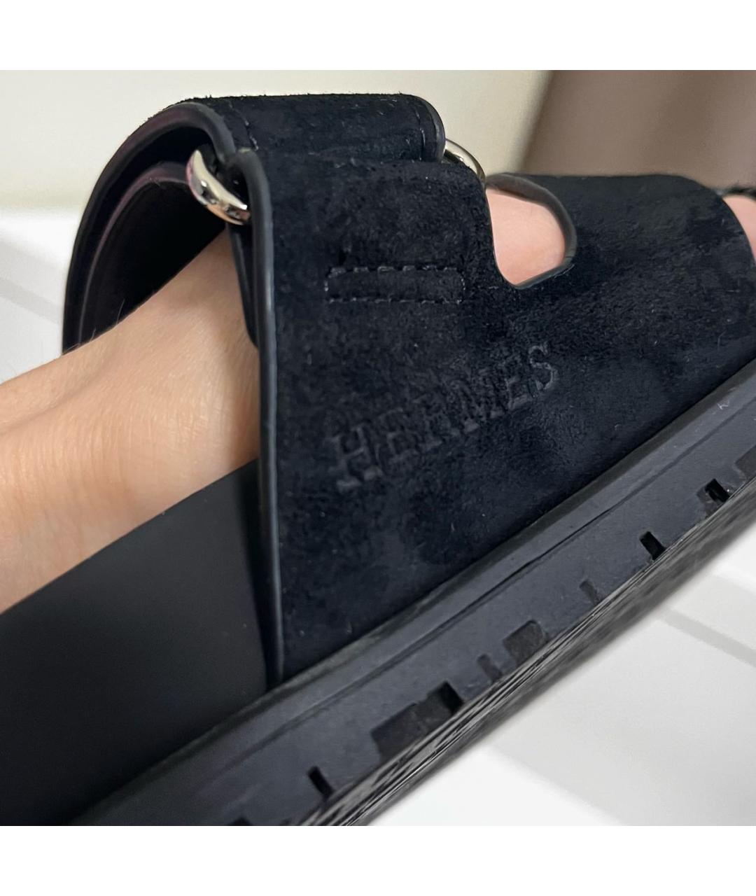 HERMES Черные замшевые сандалии, фото 5