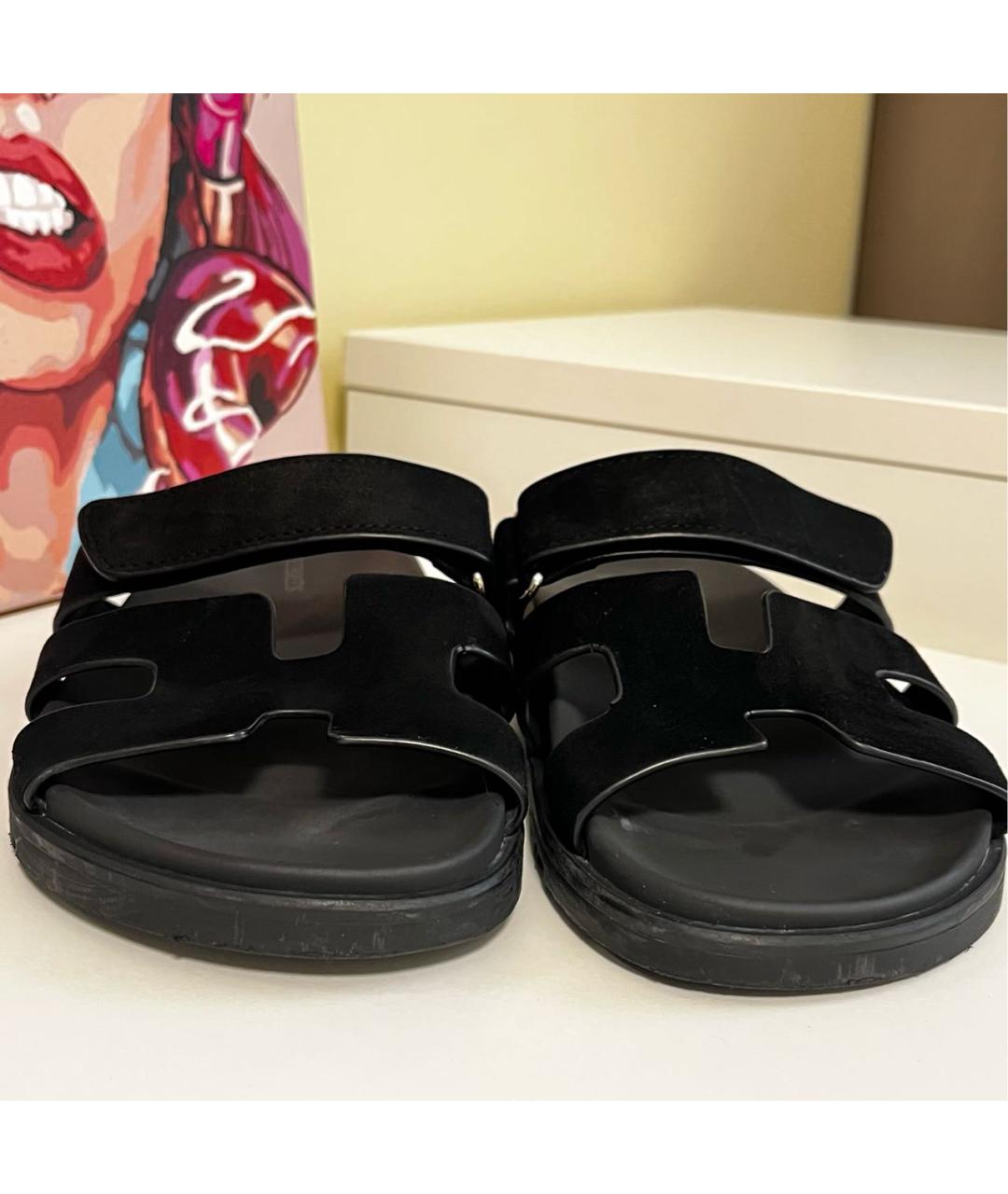 HERMES Черные замшевые сандалии, фото 2