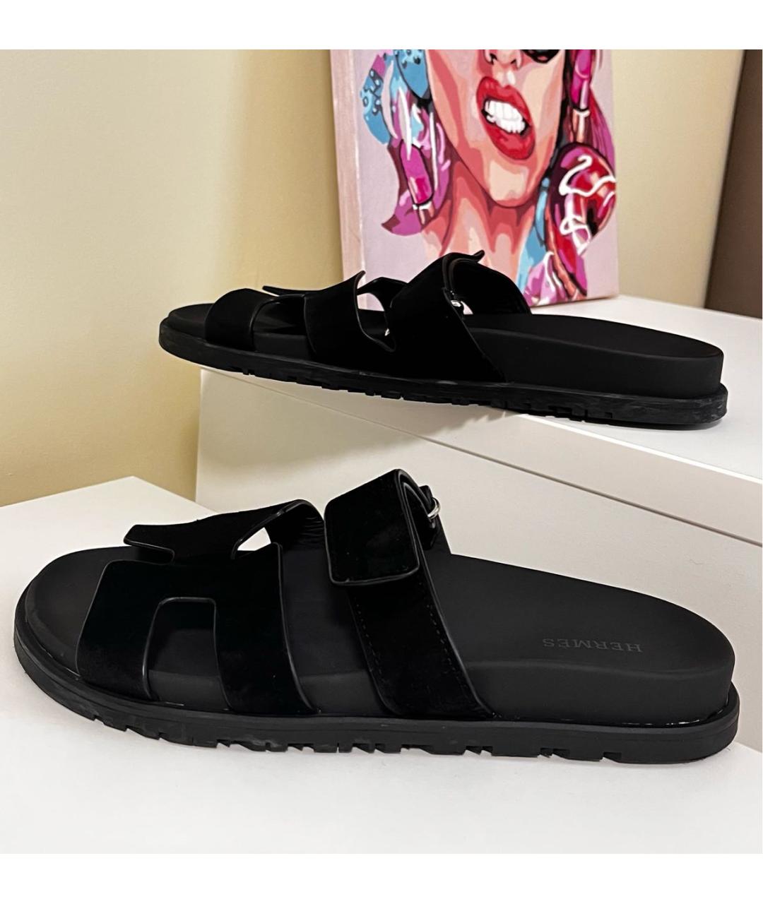 HERMES Черные замшевые сандалии, фото 9