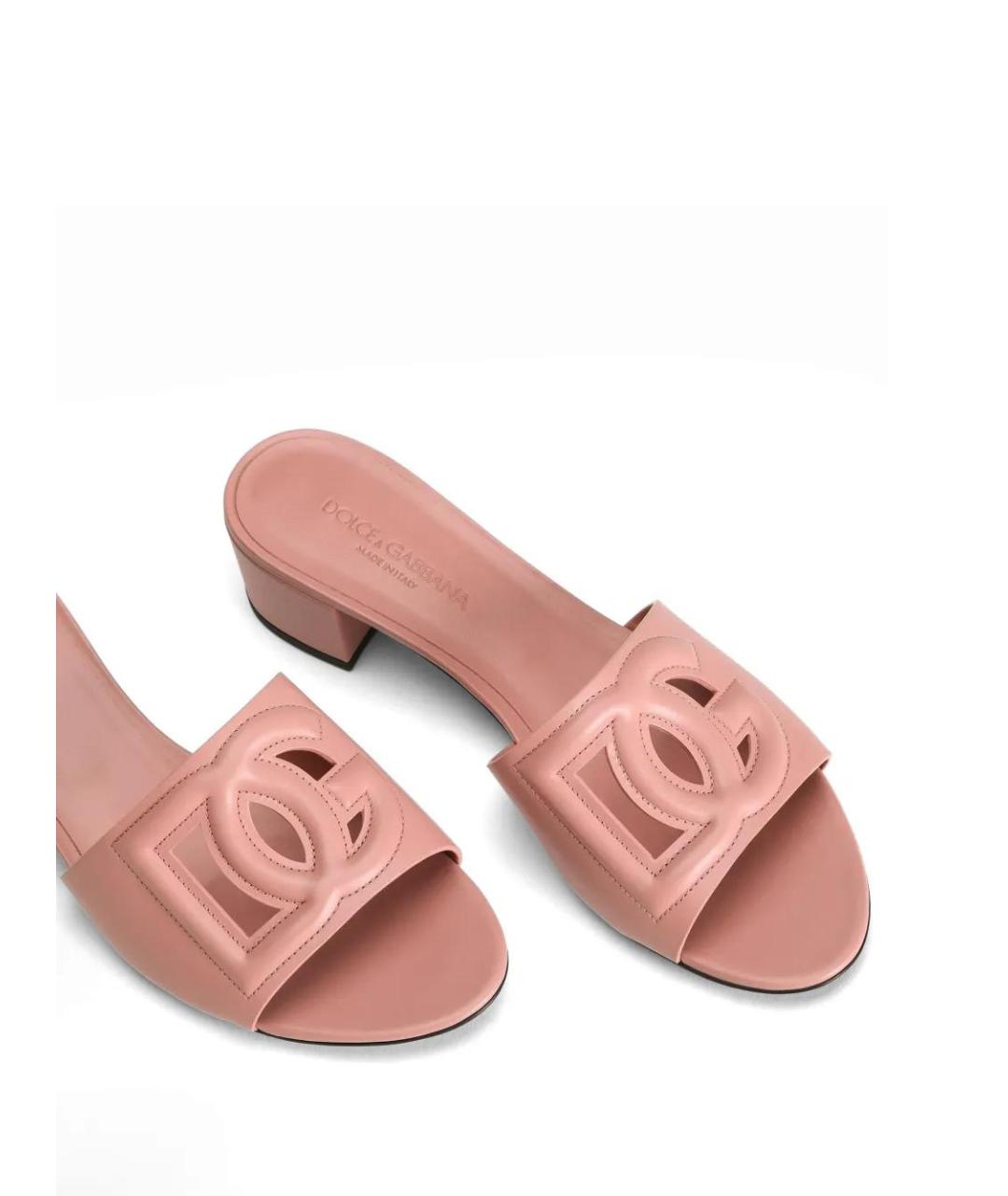 DOLCE&GABBANA Розовые кожаные шлепанцы, фото 4