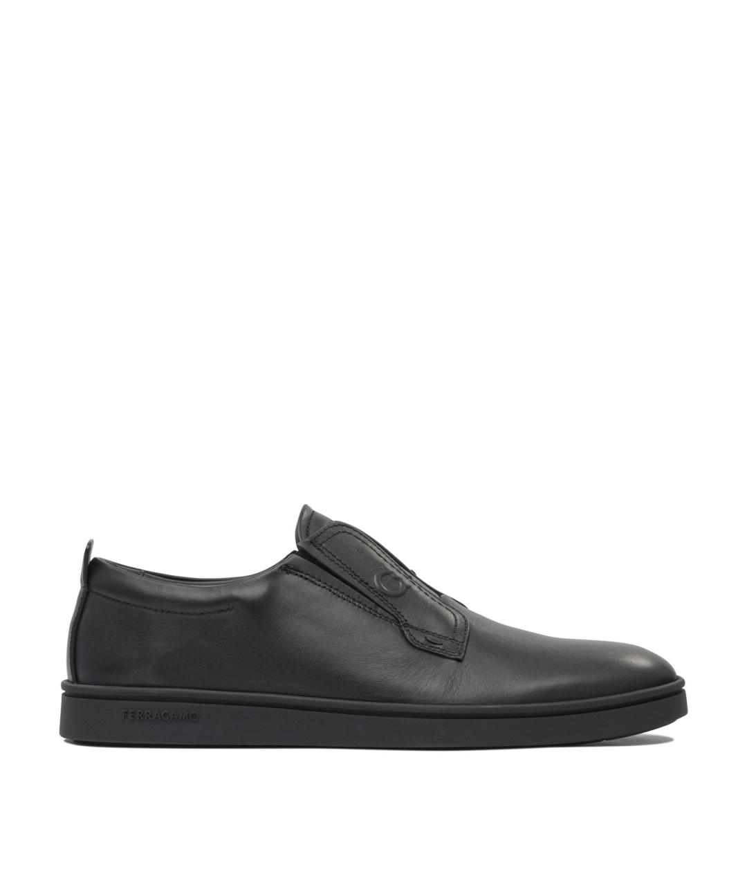 FERRAGAMO Черные кожаные низкие ботинки, фото 1