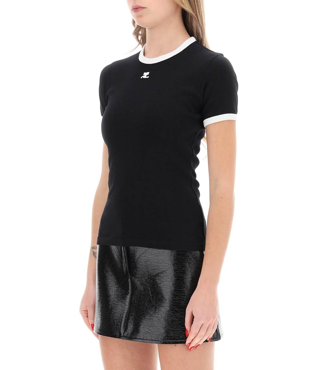 COURREGES Черная хлопковая футболка, фото 4