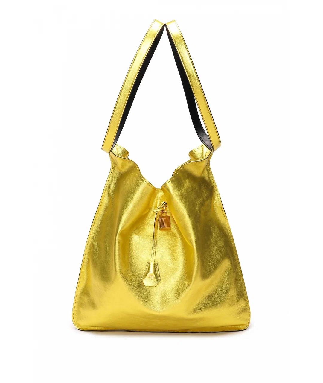 TOM FORD Желтая кожаная сумка тоут, фото 3