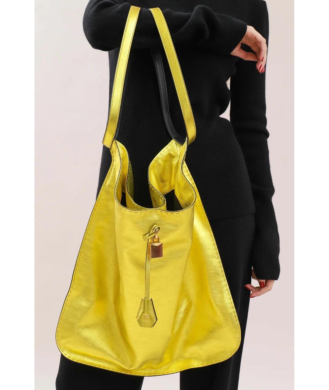 TOM FORD Желтая кожаная сумка тоут, фото 2