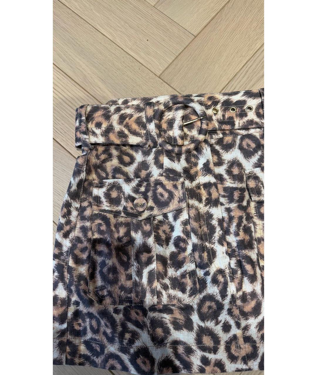 ZIMMERMANN Коричневая льняная юбка мини, фото 3