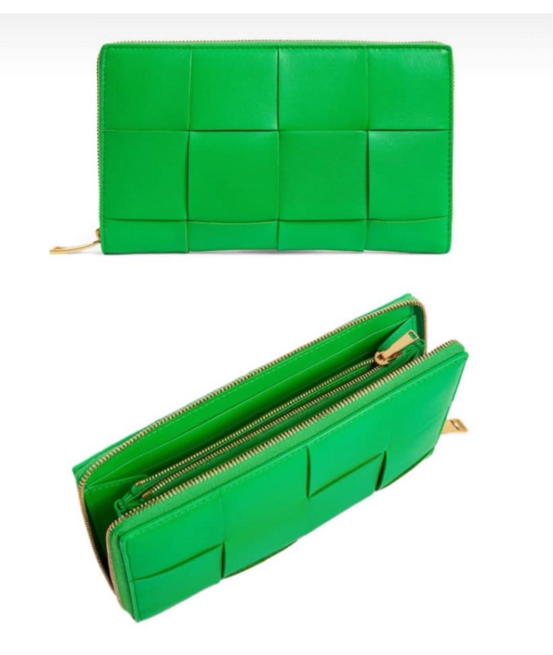 BOTTEGA VENETA Зеленый кожаный кошелек, фото 3