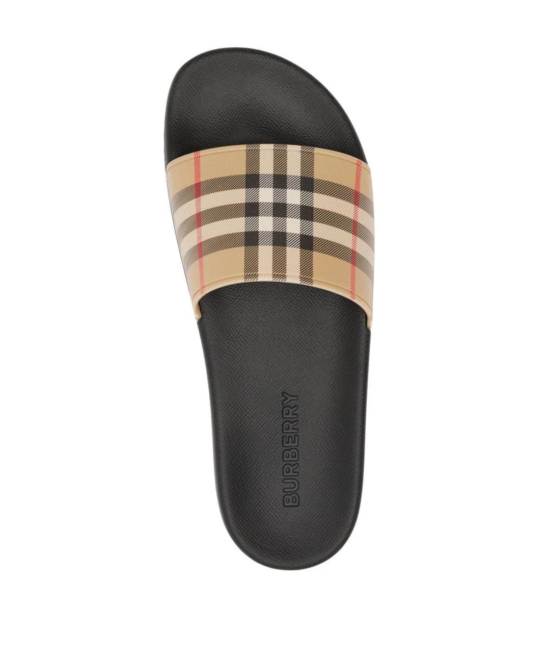 BURBERRY Бежевые резиновые шлепанцы, фото 4