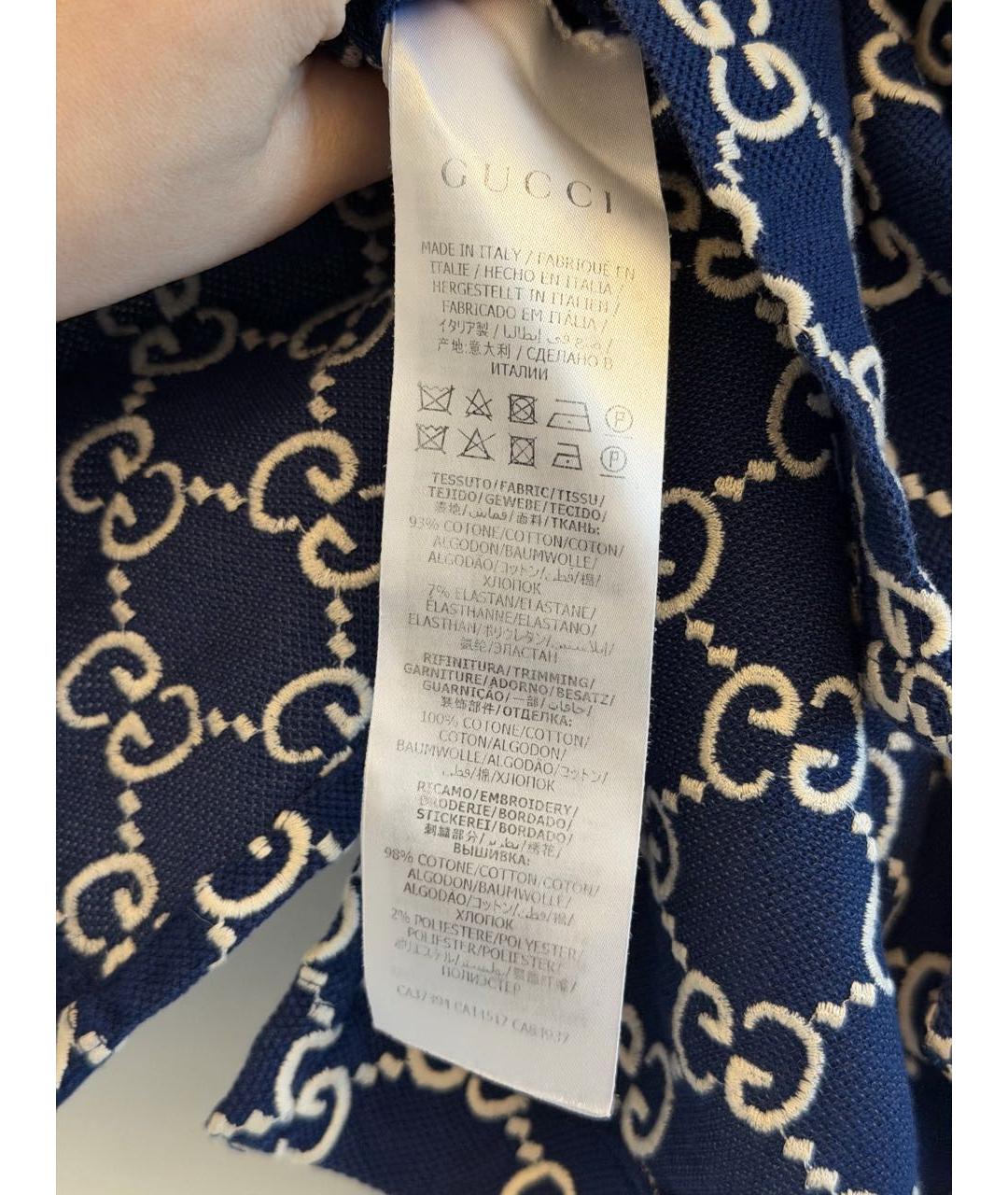 GUCCI Темно-синее хлопковое поло с коротким рукавом, фото 6