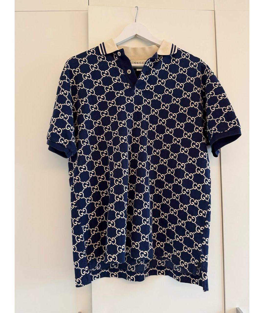 GUCCI Темно-синее хлопковое поло с коротким рукавом, фото 3