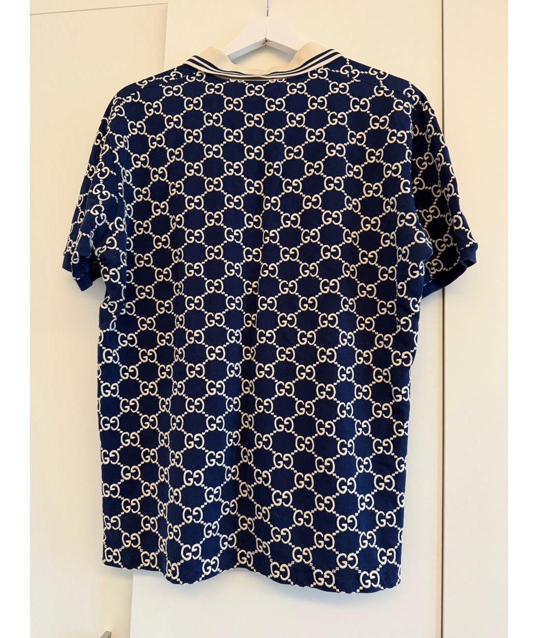 GUCCI Темно-синее хлопковое поло с коротким рукавом, фото 2