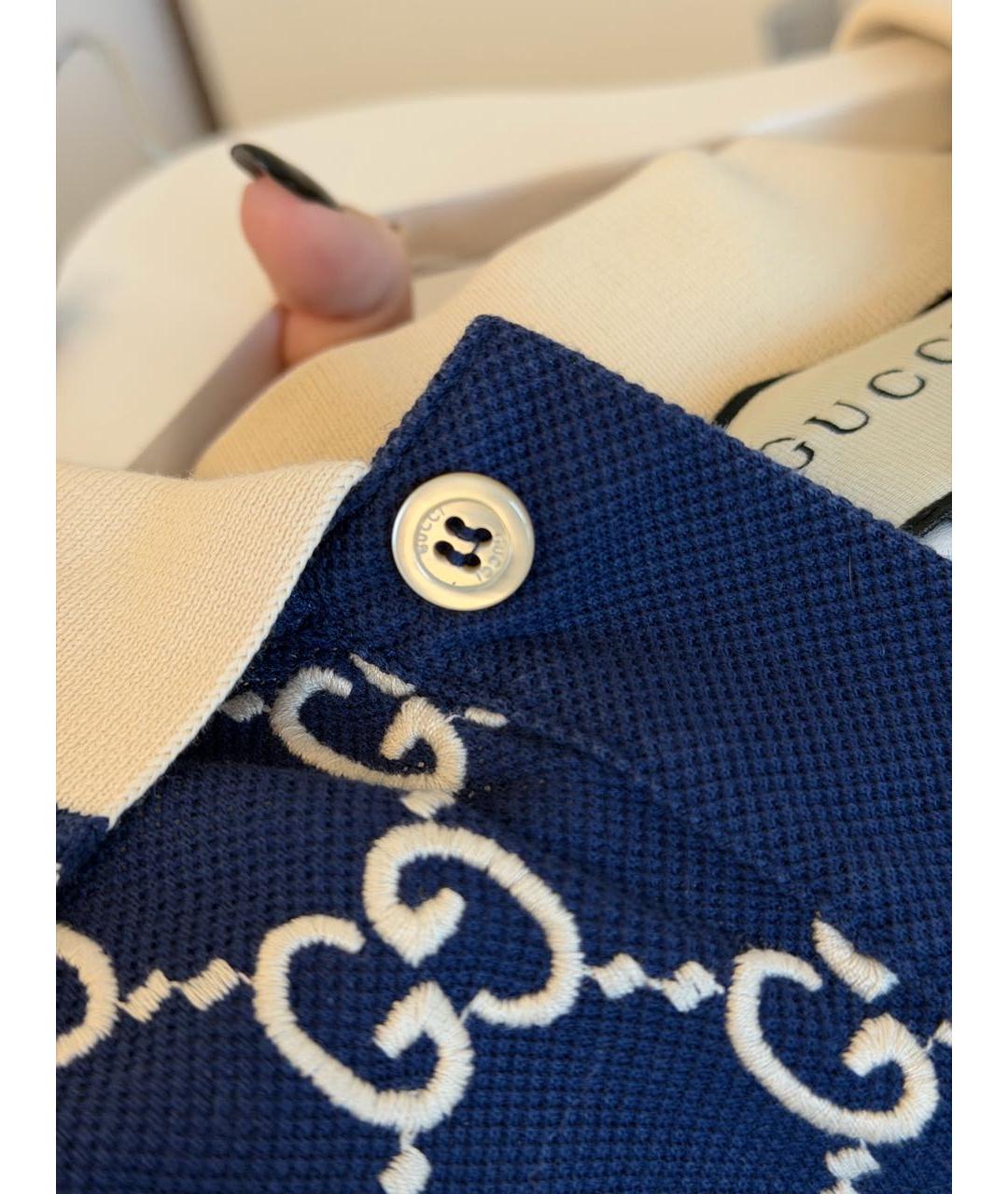 GUCCI Темно-синее хлопковое поло с коротким рукавом, фото 5