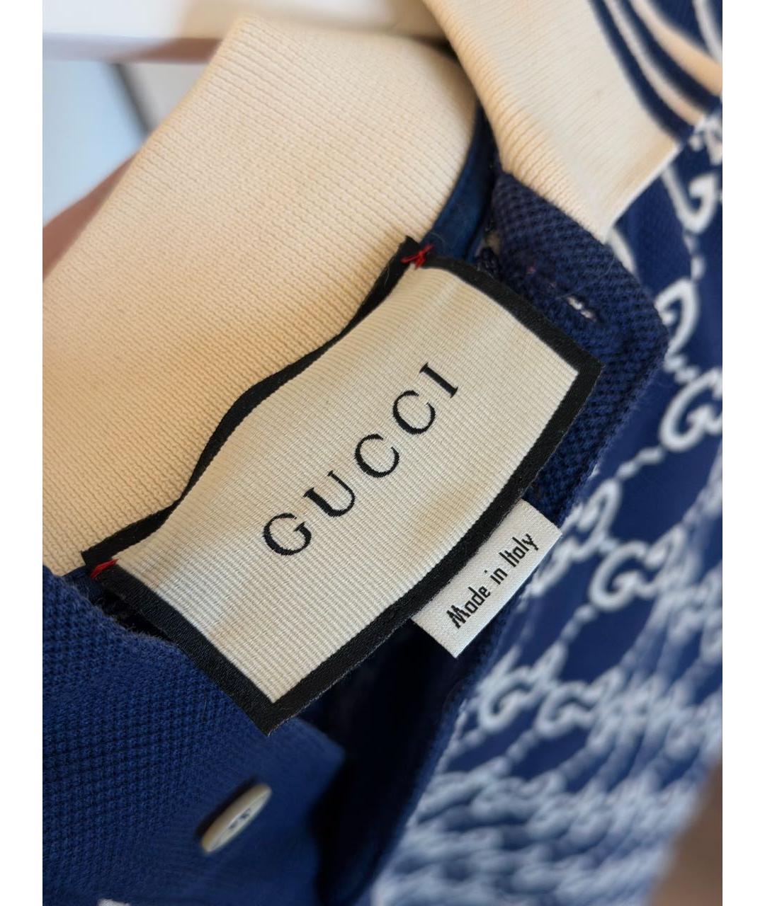 GUCCI Темно-синее хлопковое поло с коротким рукавом, фото 4