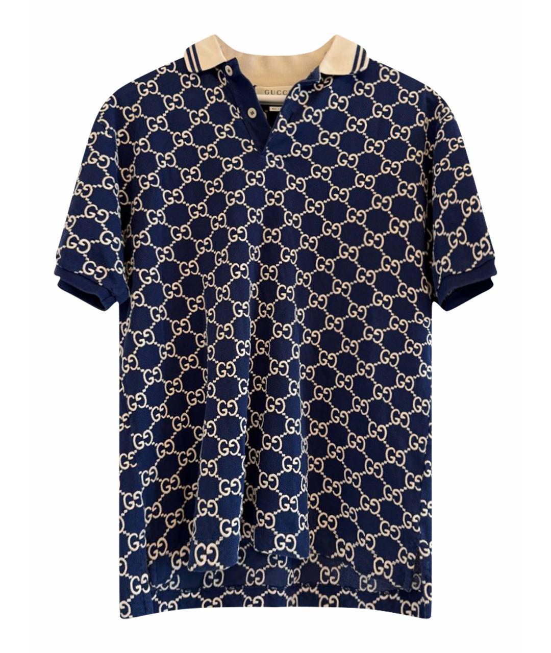 GUCCI Темно-синее хлопковое поло с коротким рукавом, фото 1