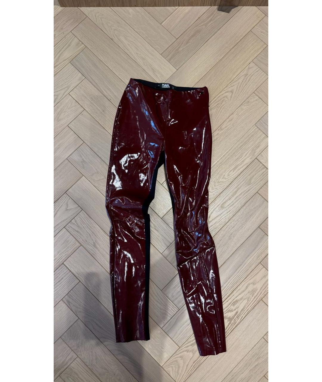 KARL LAGERFELD Бордовые кожаные брюки узкие, фото 4