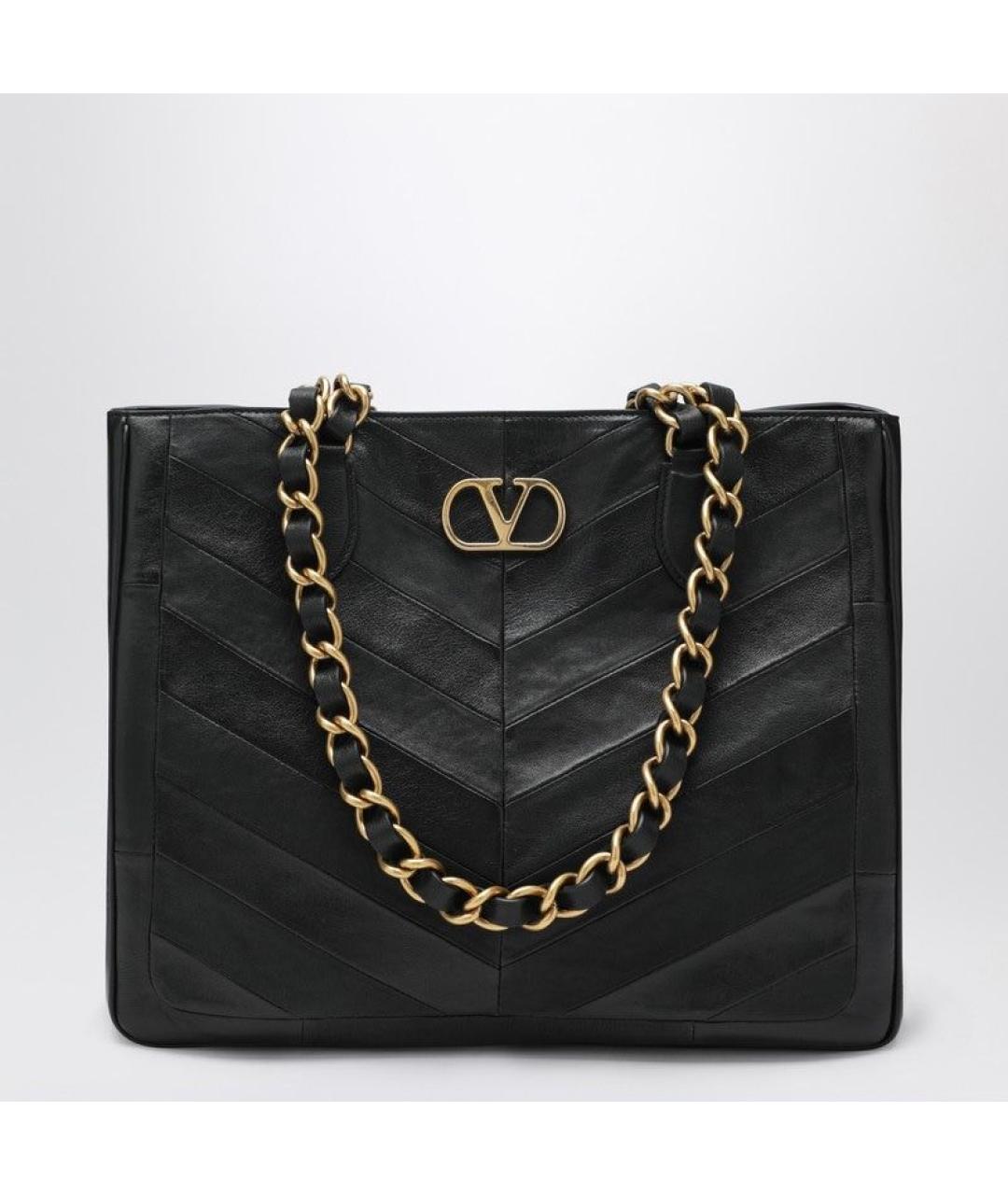 VALENTINO Черная кожаная сумка тоут, фото 5