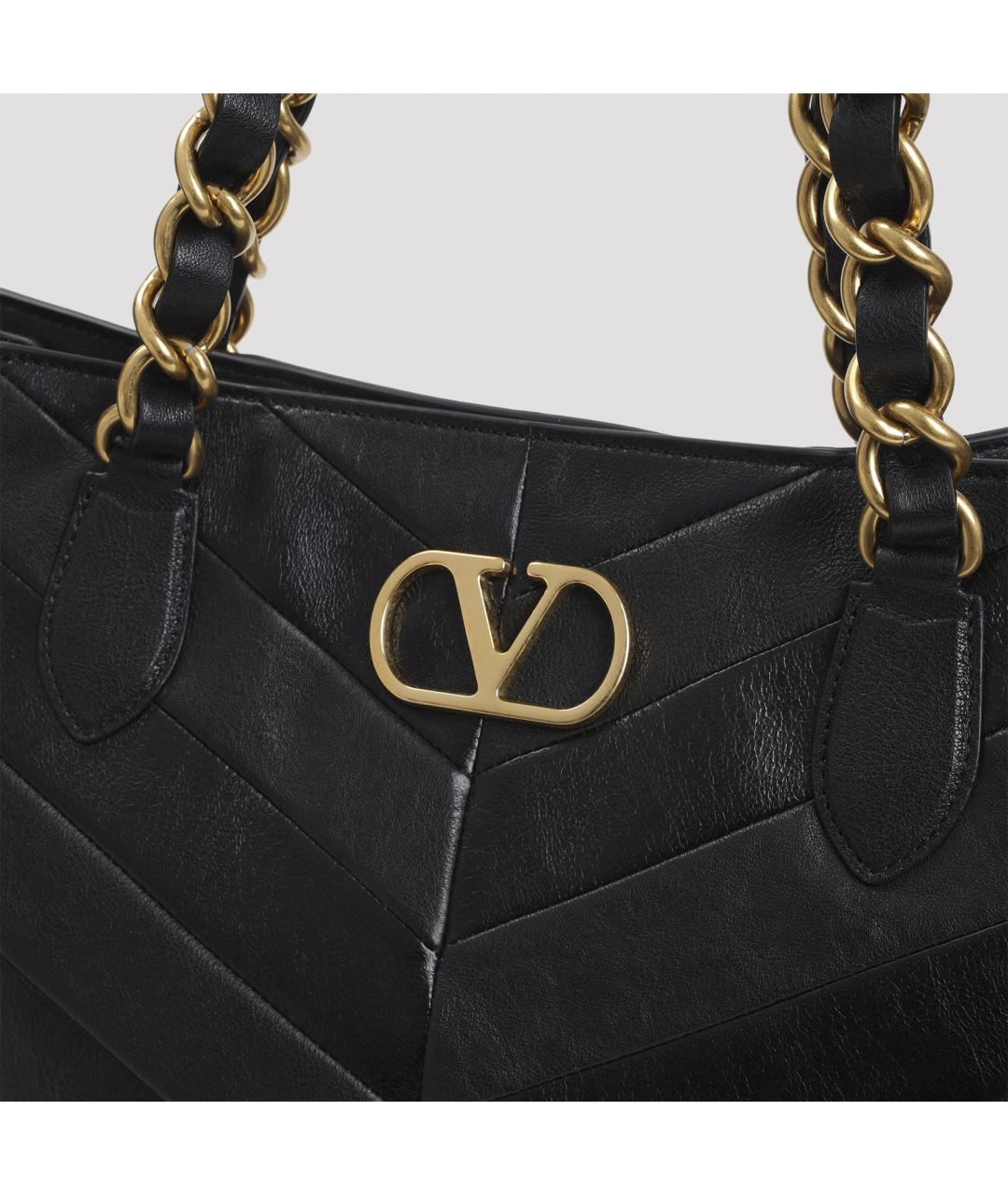 VALENTINO Черная кожаная сумка тоут, фото 4