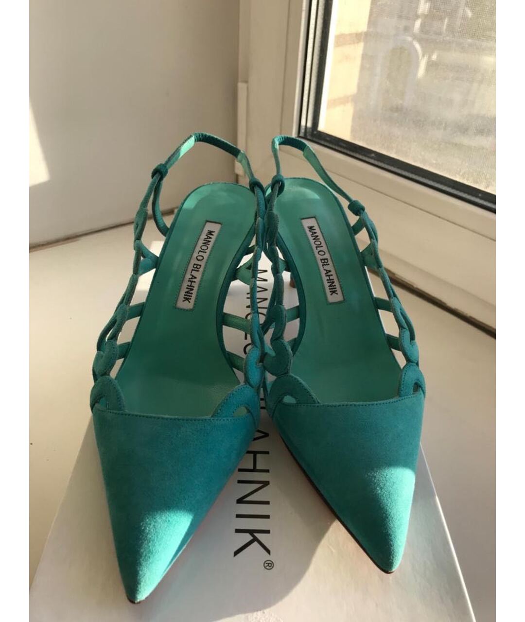 MANOLO BLAHNIK Бирюзовые замшевые туфли, фото 2