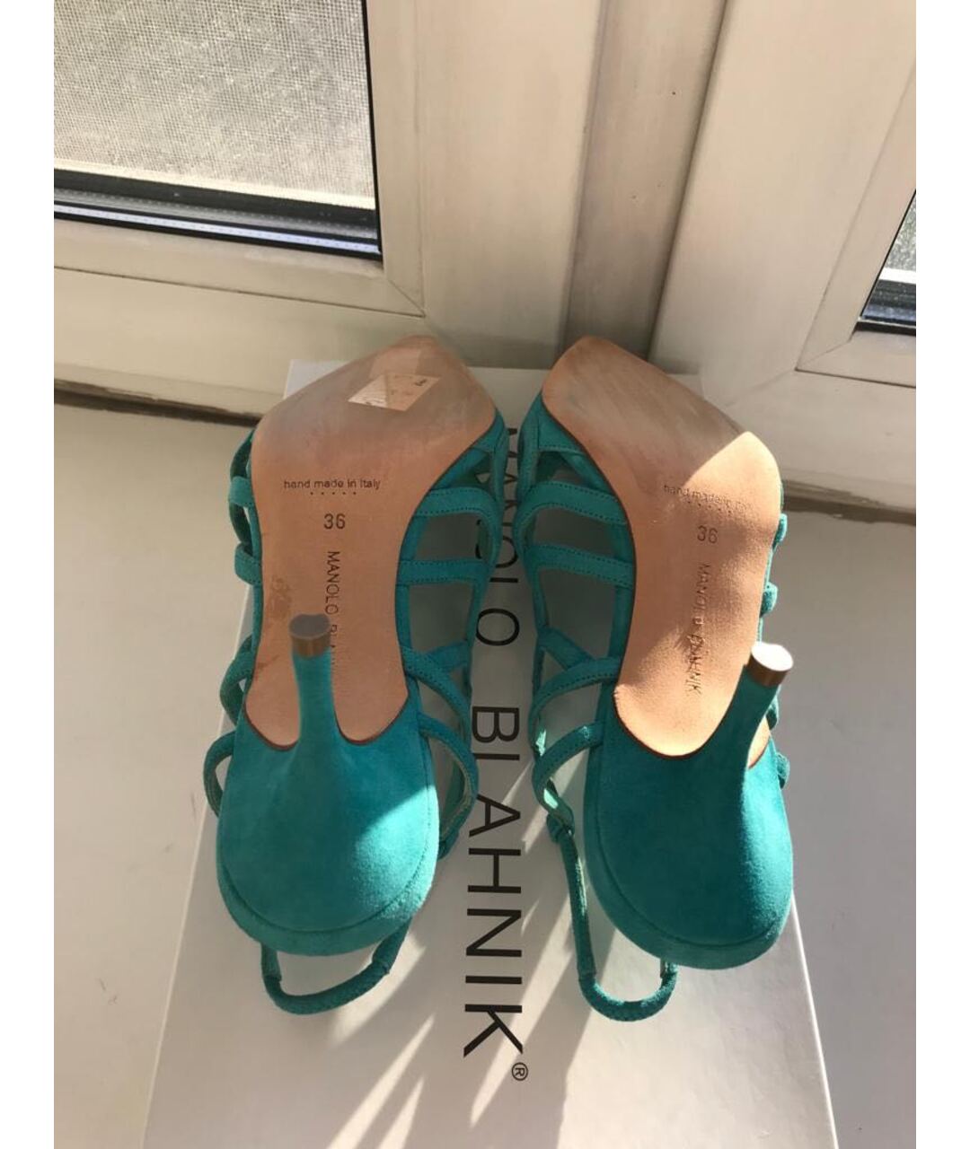 MANOLO BLAHNIK Бирюзовые замшевые туфли, фото 8