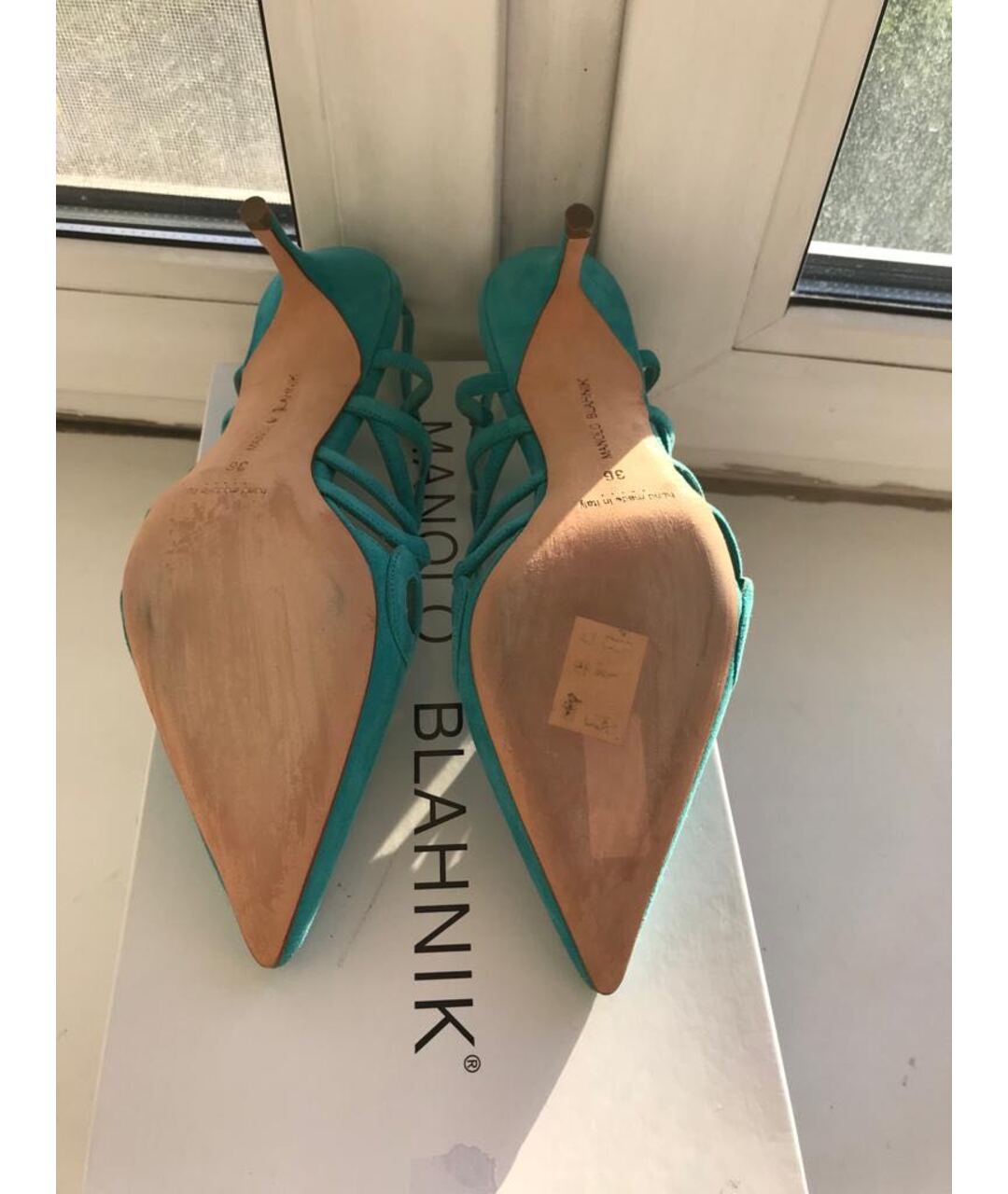 MANOLO BLAHNIK Бирюзовые замшевые туфли, фото 6