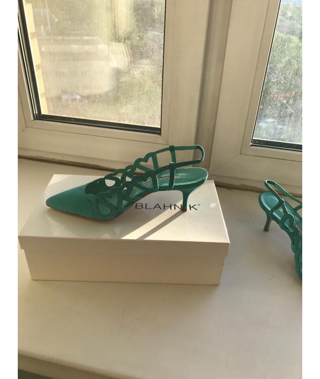 MANOLO BLAHNIK Бирюзовые замшевые туфли, фото 7