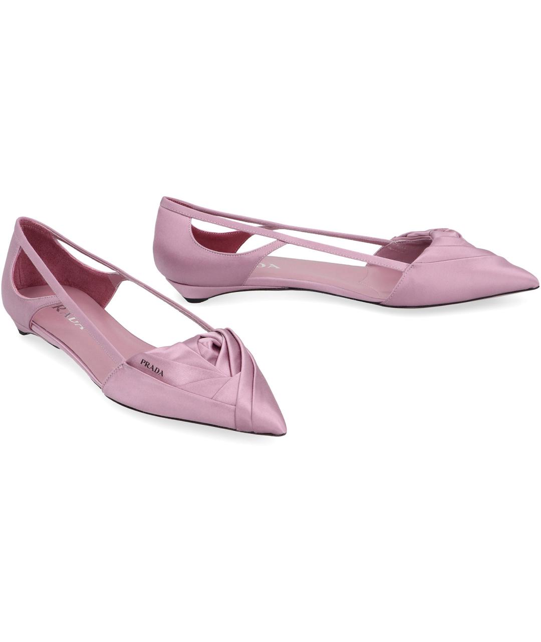 PRADA Розовые текстильные лодочки на низком каблуке, фото 3
