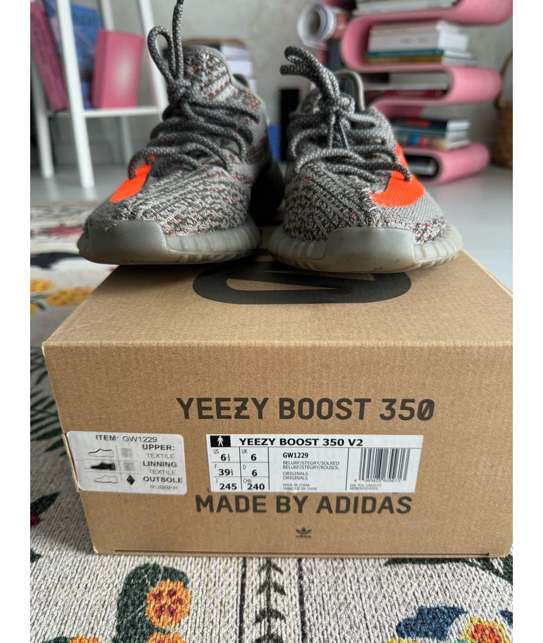 ADIDAS YEEZY Антрацитовые синтетические кроссовки, фото 2