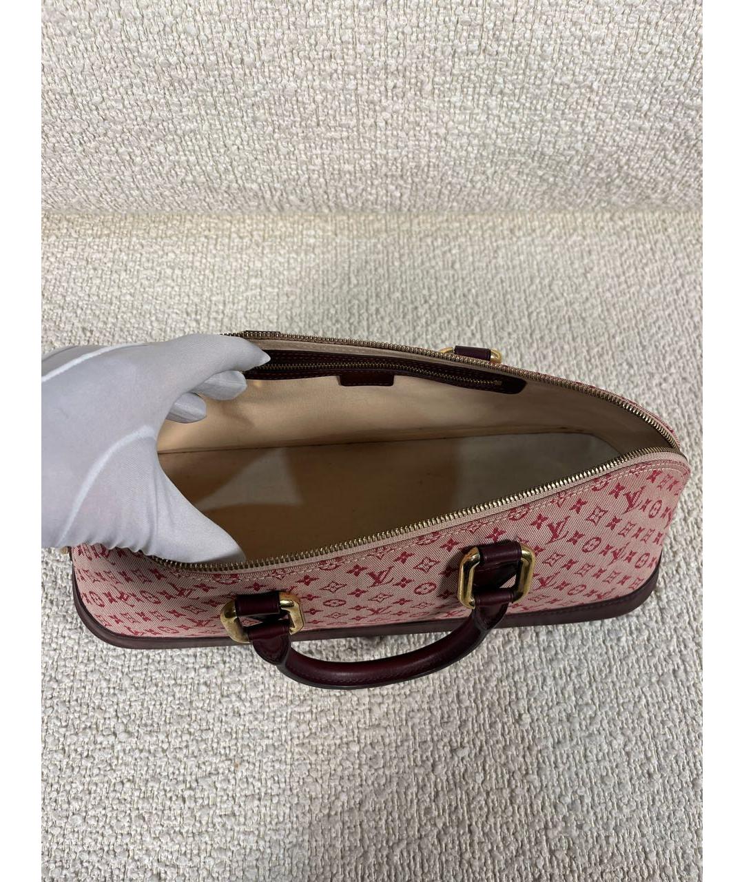 LOUIS VUITTON Бордовая тканевая сумка с короткими ручками, фото 4