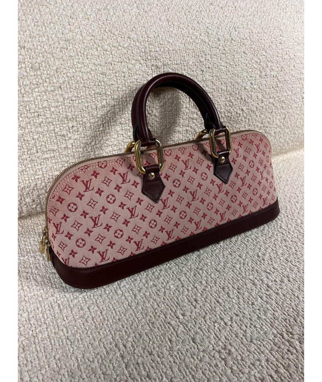 LOUIS VUITTON Бордовая тканевая сумка с короткими ручками, фото 2
