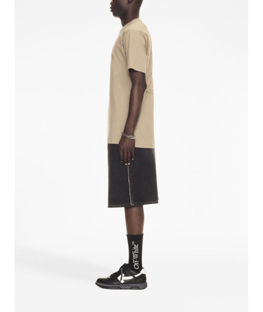 OFF-WHITE Бежевая хлопковая футболка, фото 4