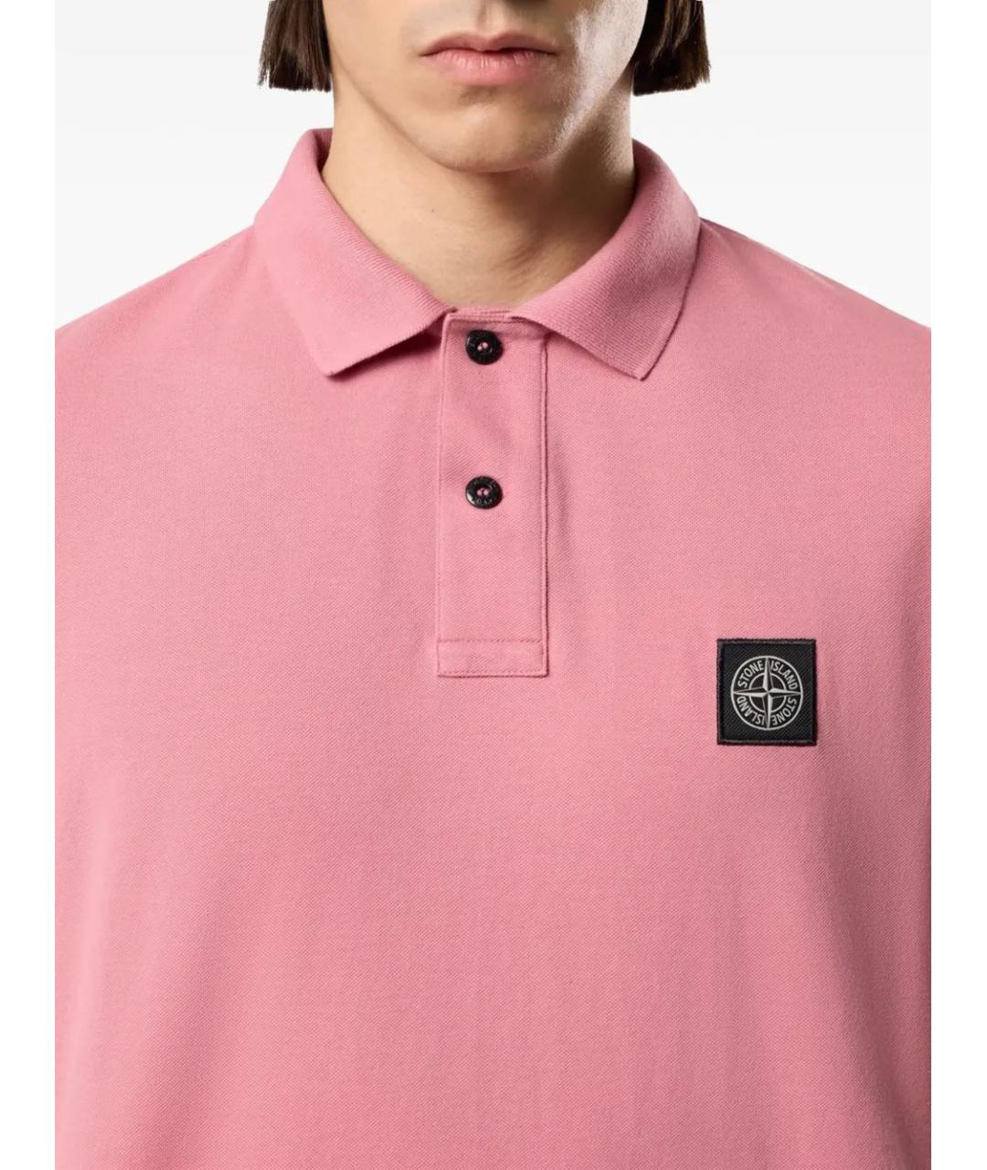 STONE ISLAND Розовое хлопковое поло с коротким рукавом, фото 3