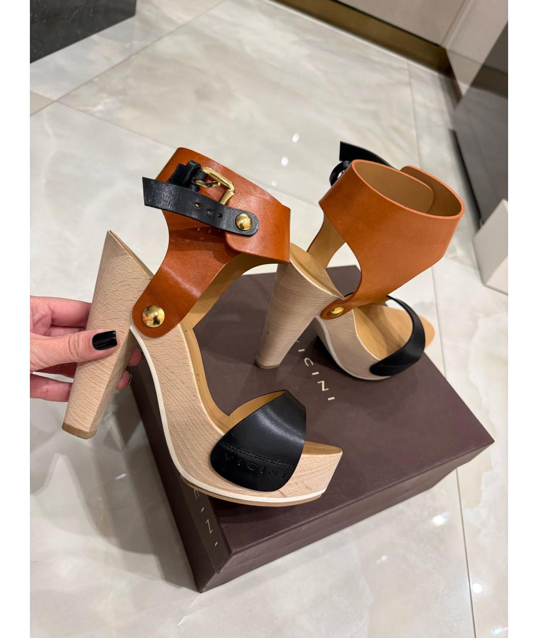 VICINI Черные кожаные босоножки, фото 3