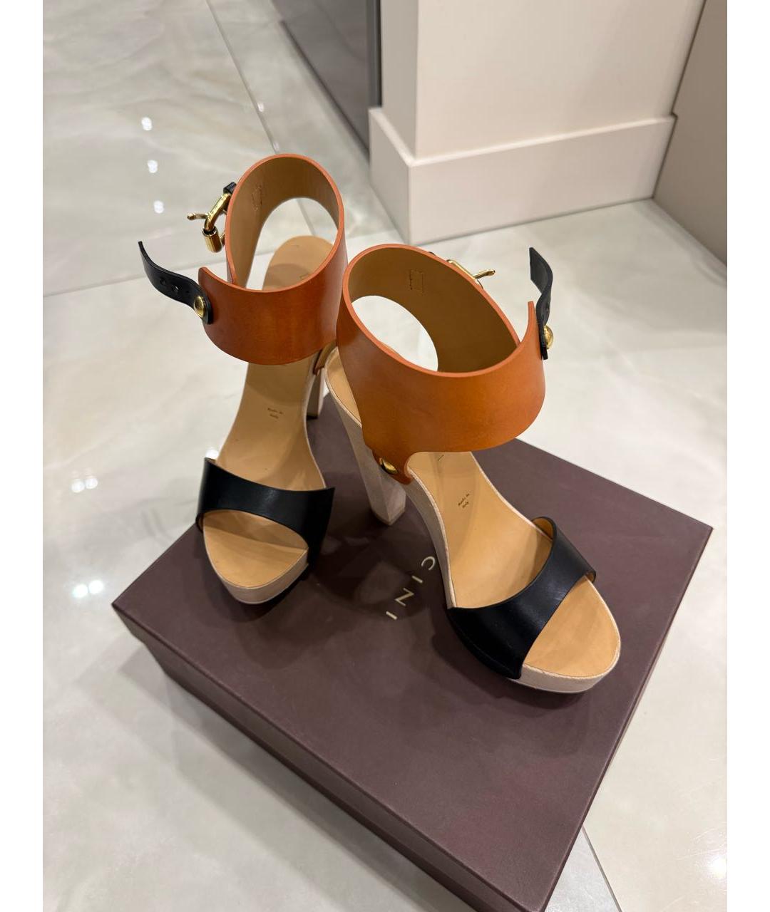VICINI Черные кожаные босоножки, фото 5
