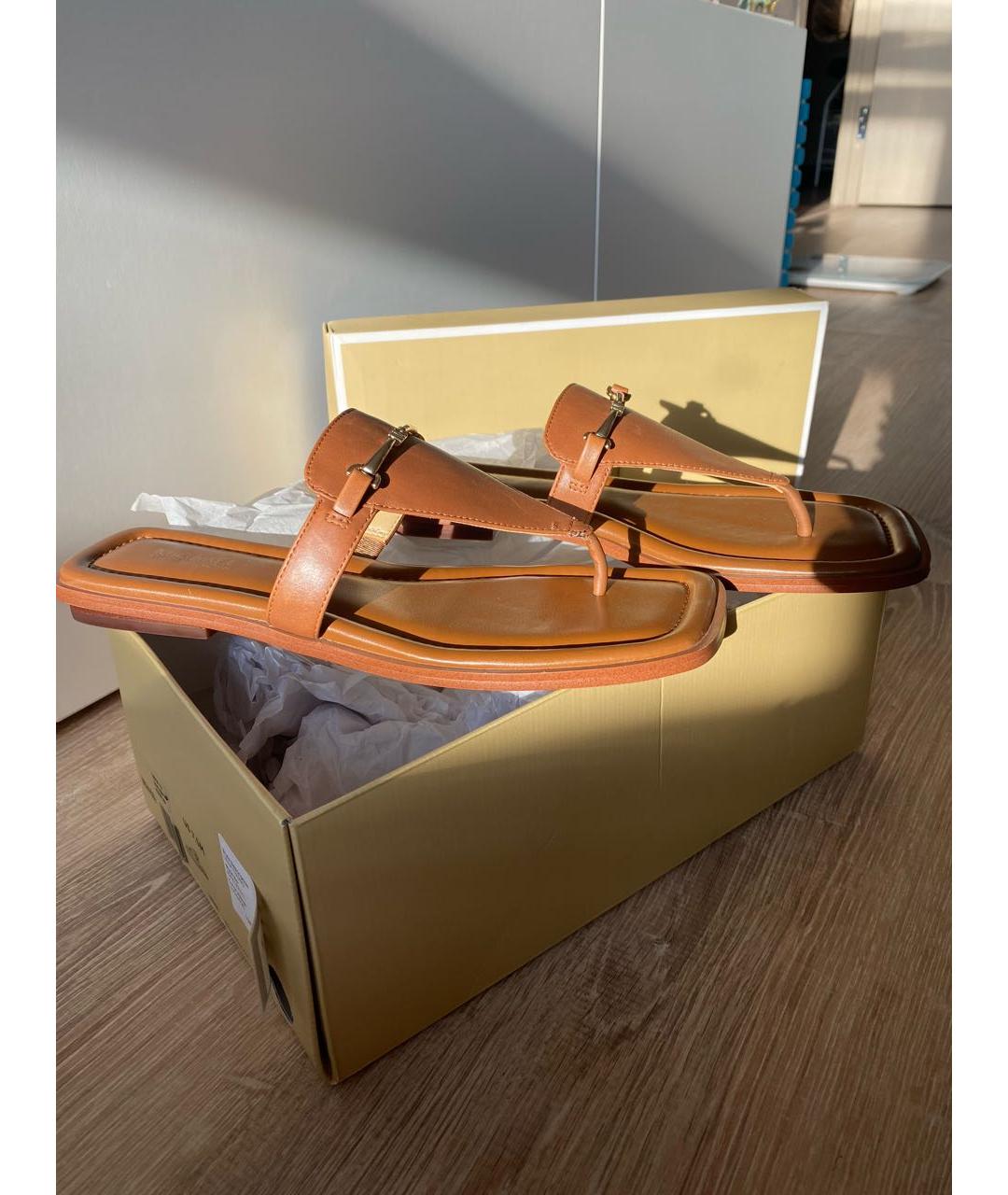 MICHAEL KORS Коричневые кожаные сандалии, фото 6