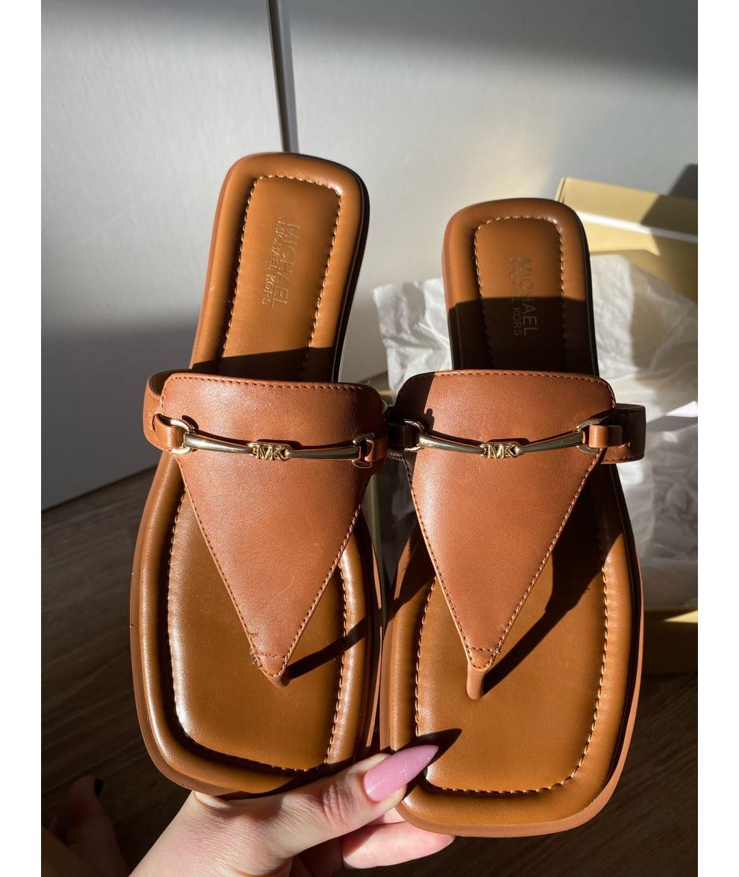 MICHAEL KORS Коричневые кожаные сандалии, фото 8