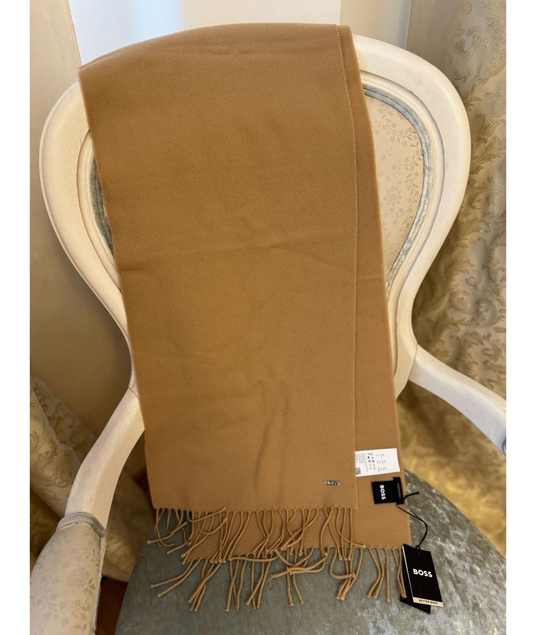 HUGO BOSS Бежевый шерстяной шарф, фото 3