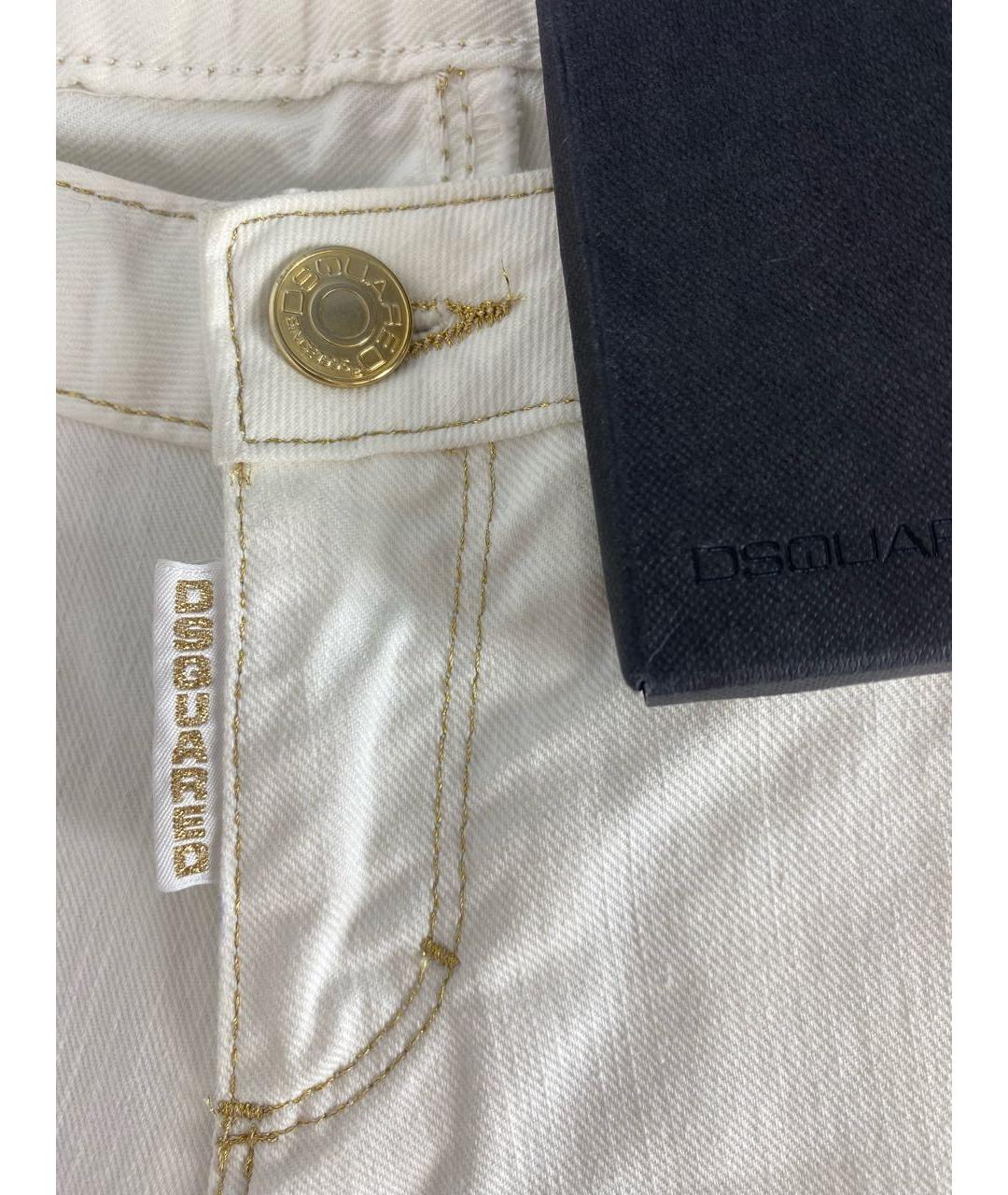 DSQUARED2 Белые хлопко-эластановые прямые джинсы, фото 4