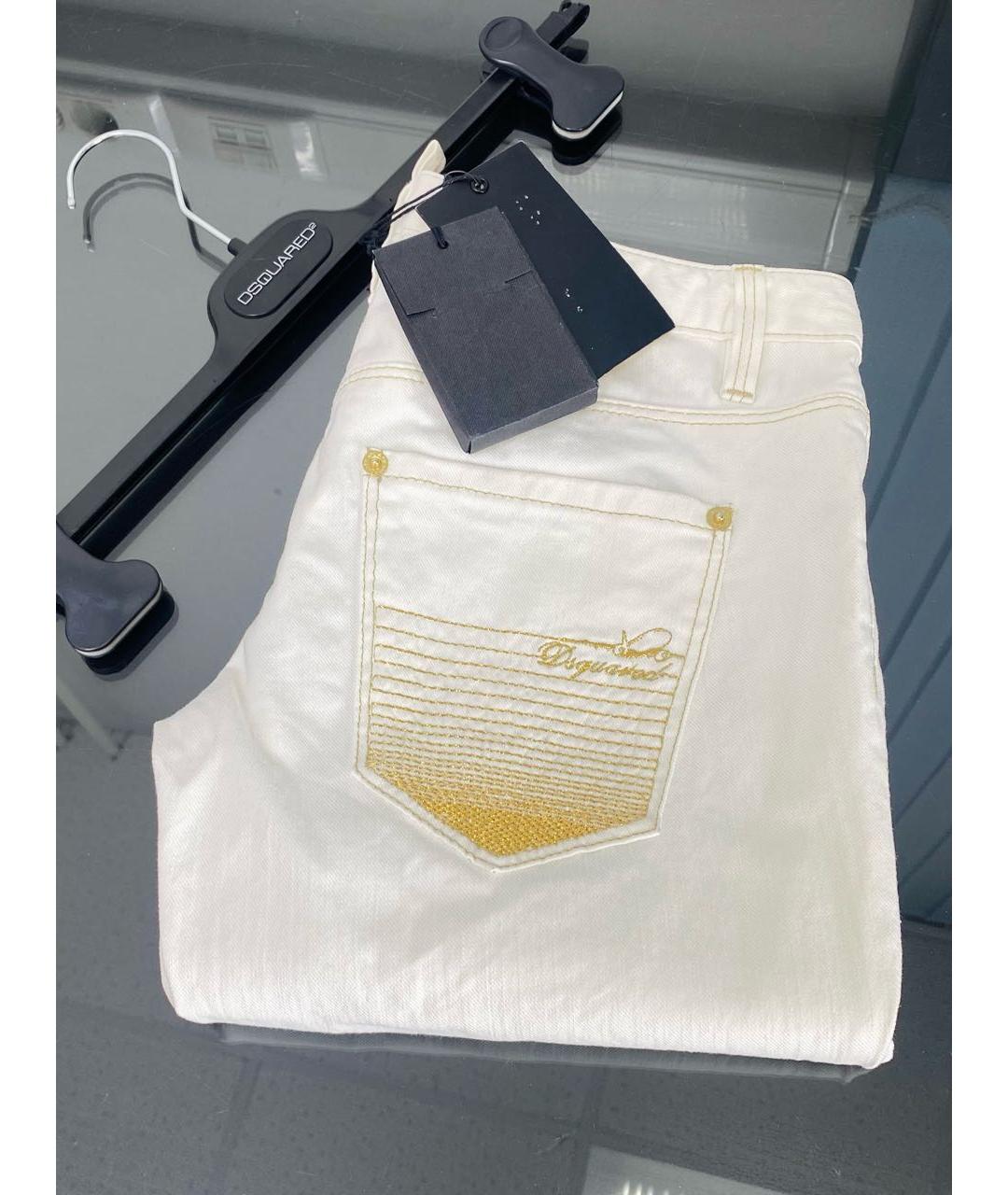 DSQUARED2 Белые хлопко-эластановые прямые джинсы, фото 6