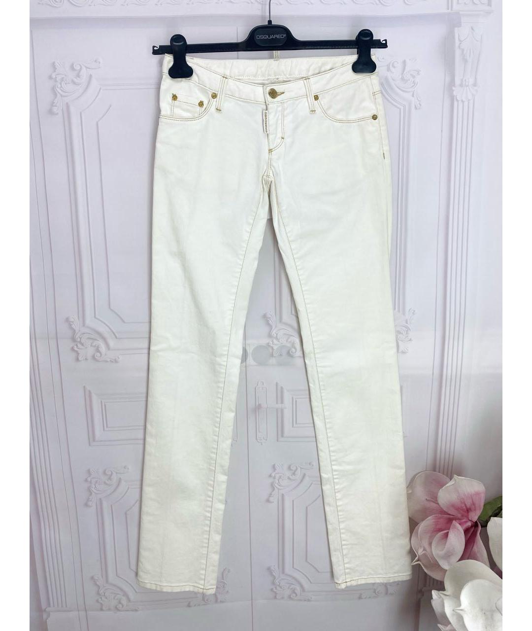 DSQUARED2 Белые хлопко-эластановые прямые джинсы, фото 8