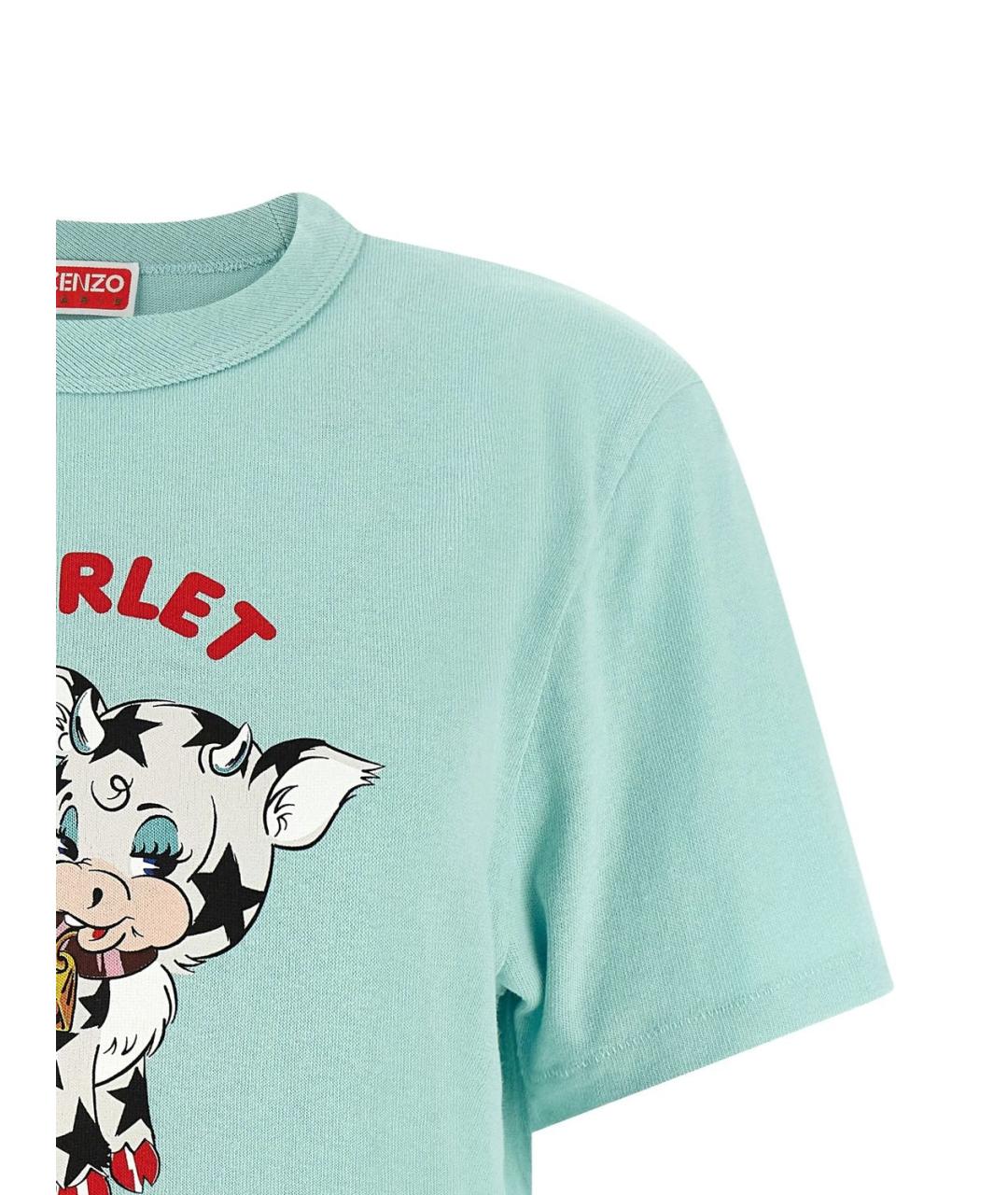 KENZO Бирюзовая хлопковая футболка, фото 4