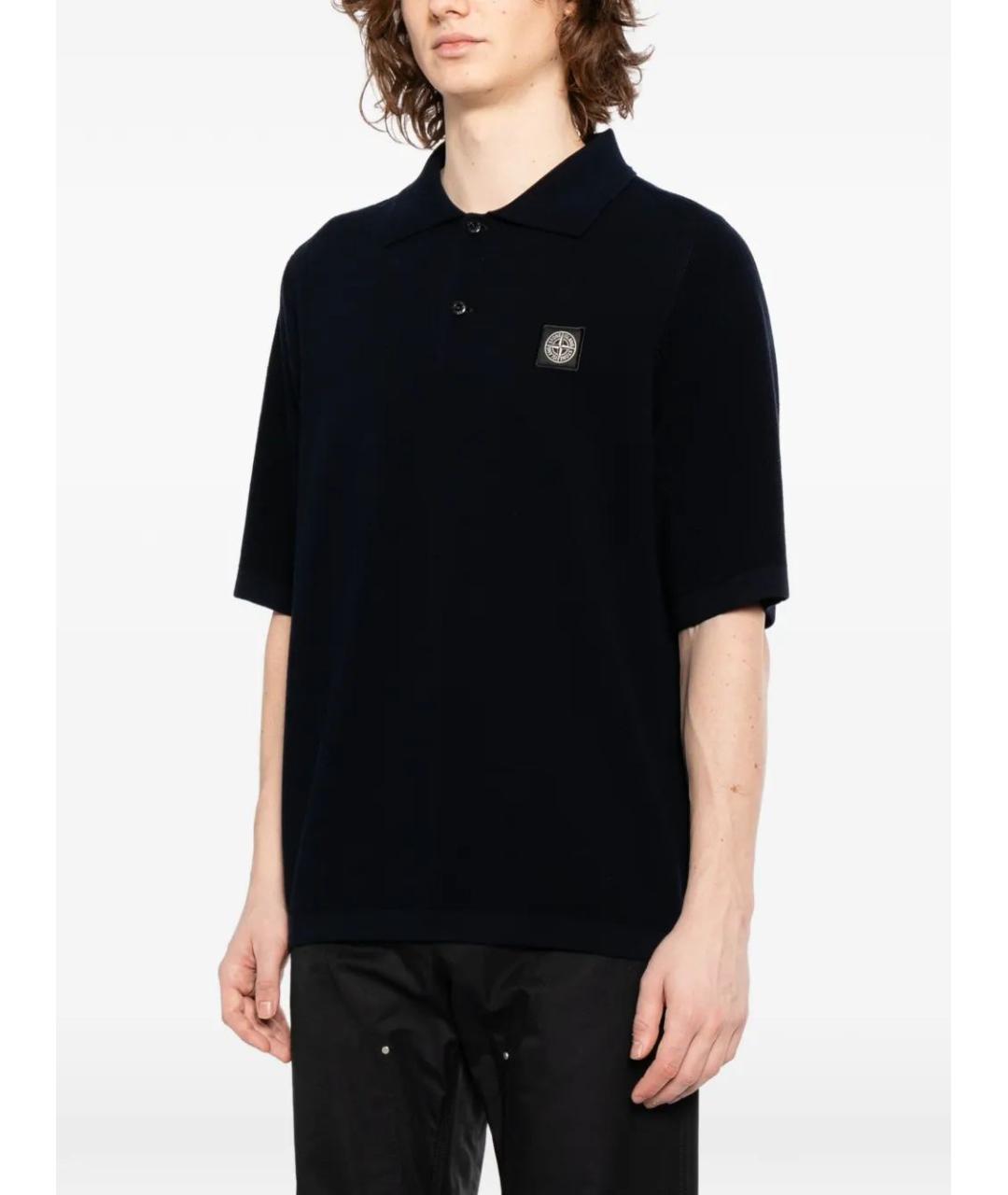 STONE ISLAND Темно-синее хлопковое поло с коротким рукавом, фото 3